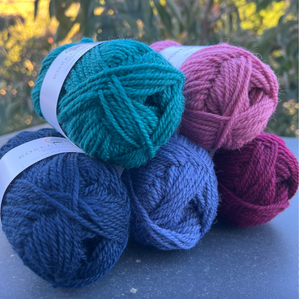 Rosella Perendale wool dyed in gorgeous colours by Wild Earth Yarns New Zealand
