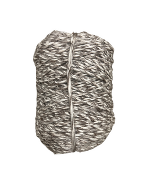 Spool of gray yarn on a white background